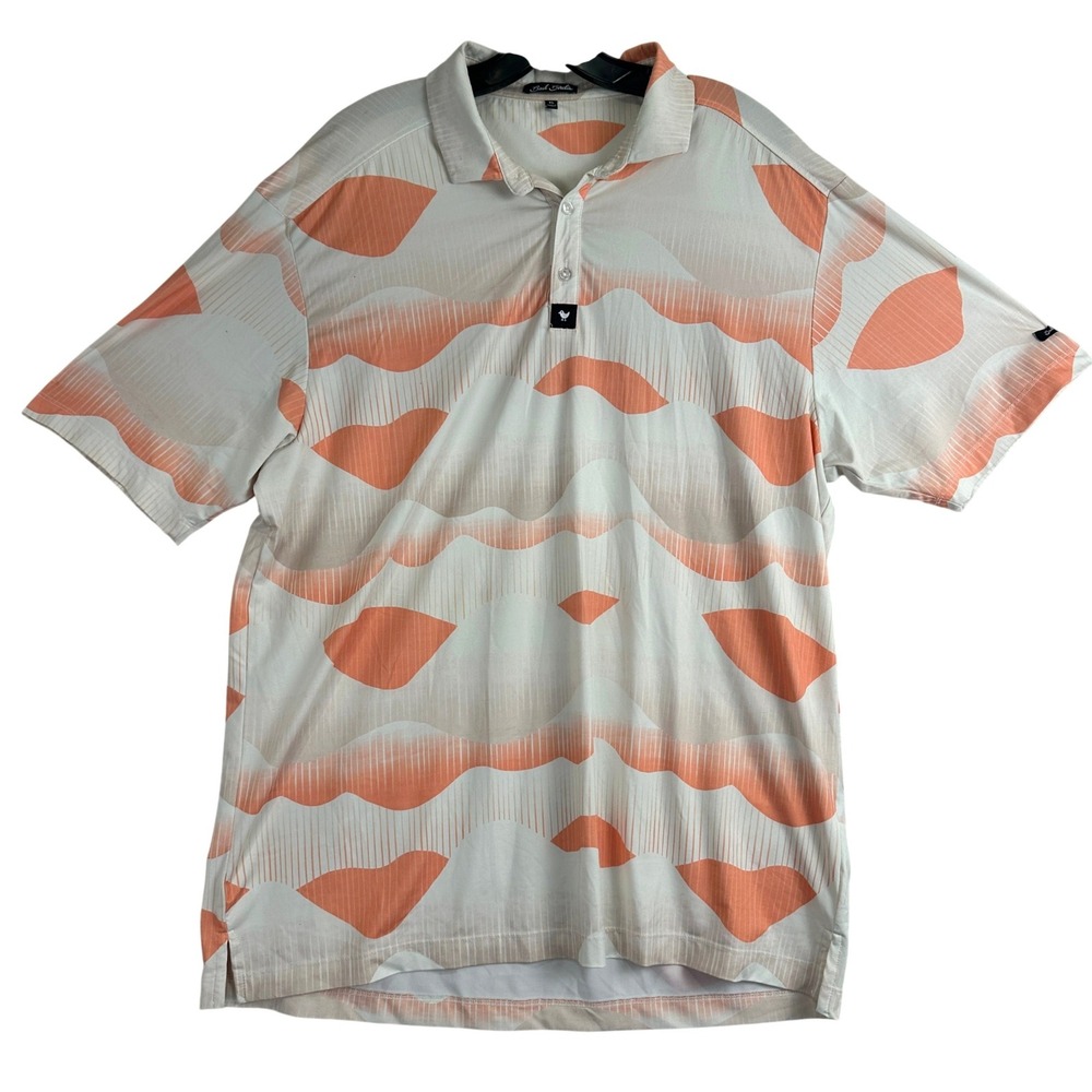 Bad Birdie Wave Print Golf Polo Mens XL Orange Cream Performance Stretch Sporty